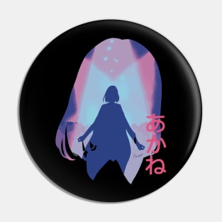 Oshi no Ko or My Star Idol's Child Anime and Manga Characters Akane Kurokawa the Genius Actress Awesome Neon Silhouette Figure on the Lalalie Stage featured with Cute Pink Akane Japanese Lettering Pin