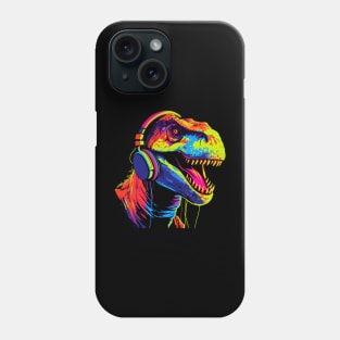 Funny Tyrannosaurus Rex With Head Phones Colorful Design Phone Case