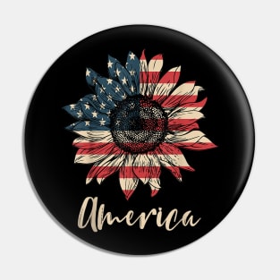 America Sunflower Flag 4th July American Patriotic Flower T-Shirt Pin