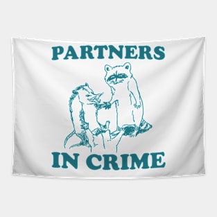 Partners In Crime, Cartoon Meme Top, Raccoon opossum Vintage Cartoon Tapestry