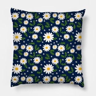 White Daisies On Navy Blue Pillow