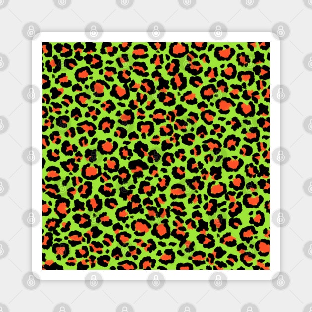 Leopard Pattern in Papaya on Lime Green Magnet by ButterflyInTheAttic