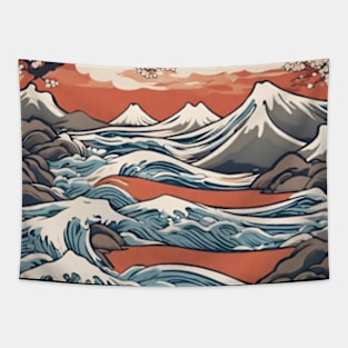 mountain and waves of japan Tapestry