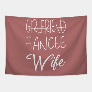 Girlfriend Fiancee Wife Shirt,Just Married Shirt,Wifey Shirt,strikethrough Fiance text design ,Honeymoon Shirt,Christmas Gift for Wife,Cotton Anniversary Tapestry