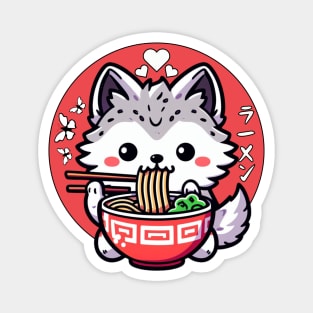 Wolf Eating Ramen Cute kawaii Inu Magnet