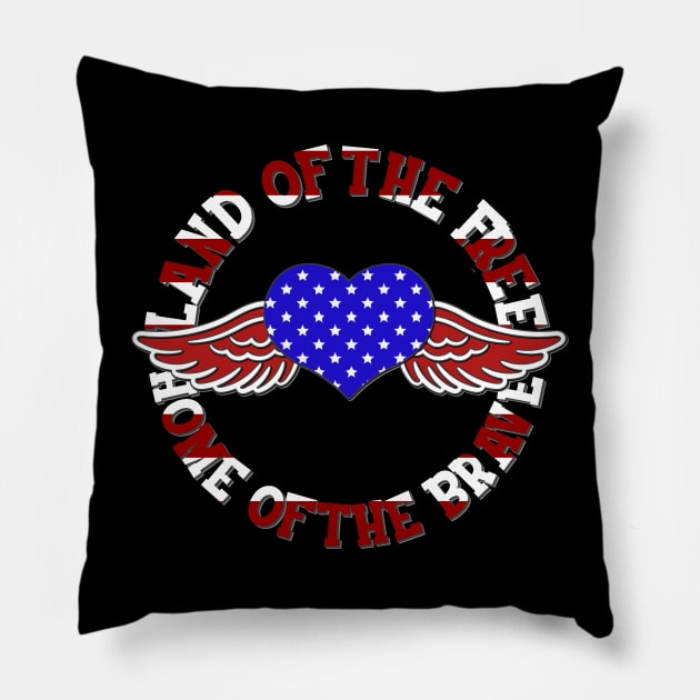 US Flag Land of the free Heart wings Pillow by KZK101