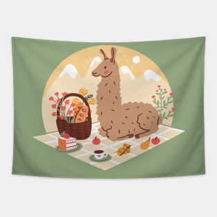 Llama having a picnic Tapestry