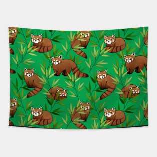 Red Panda & Bamboo Leaves Pattern Tapestry