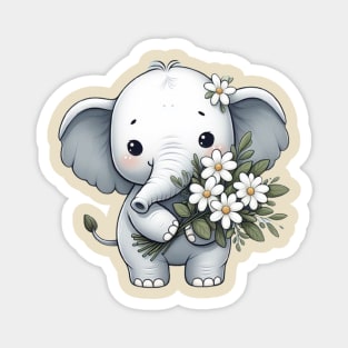 A cute elephant holding  flowers Magnet