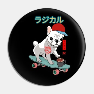 French Bulldog Freestyle: Café Cruisin' on Wheels Pin