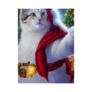 cat tangled up in lights christmas santa T-Shirt