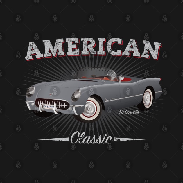 Retro American Classic 1953 Corvette T-Shirt Design by funkymonkeytees