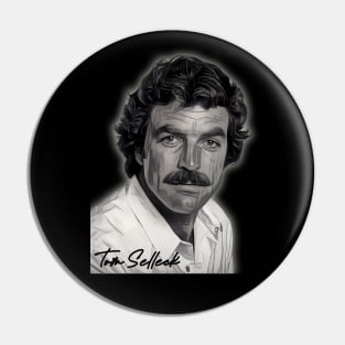 Tom Selleck Image in Grayscale Pin