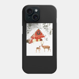 Christmas in the forest, Mother deer and fawn Phone Case