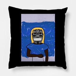 Starbucks - African Female Character with Blue Eyes and Expressionist Background Pillow