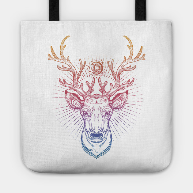 Beautiful Deer Head With Crescent Moon Hand Drawn