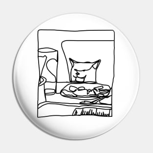 Half Memes Woman Yelling at Cat Black Line Doodle Pin