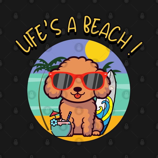Funny brown dog is chilling on the beach by Pet Station