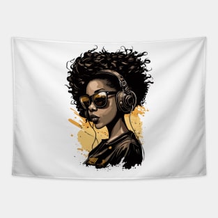 African American girl wearing sunglasses and headphones,hip-hop style Tapestry