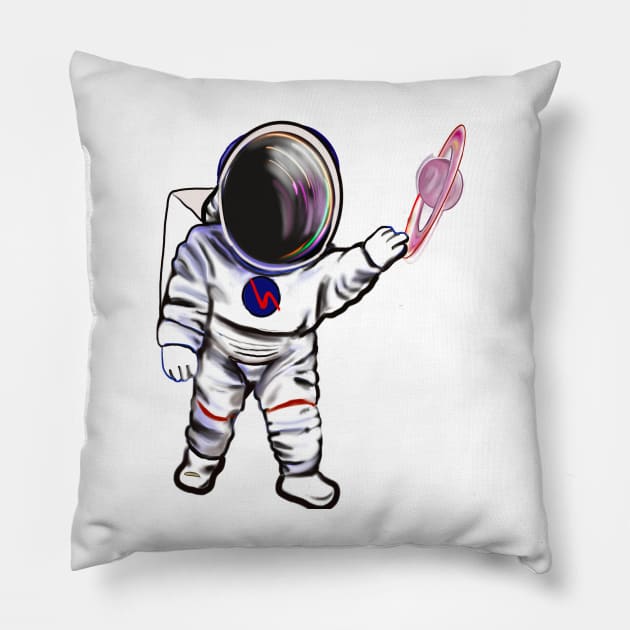Astronaut 2 in Space suit reaching  out to touch Saturn’s ring - cute Cavoodle, Cavapoo, Cavalier King Charles Spaniel Pillow by Artonmytee