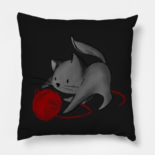 Cute Cat playing with ball of yarn - black - black version Pillow