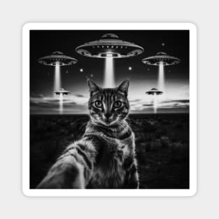 Selfie of Funny Cat And Aliens UFO Magnet