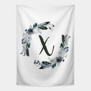 Floral Monogram X Dark Bohemian Flora Tapestry