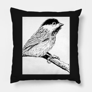 WHAT?!?! Chickadee on limb by the art project Pillow