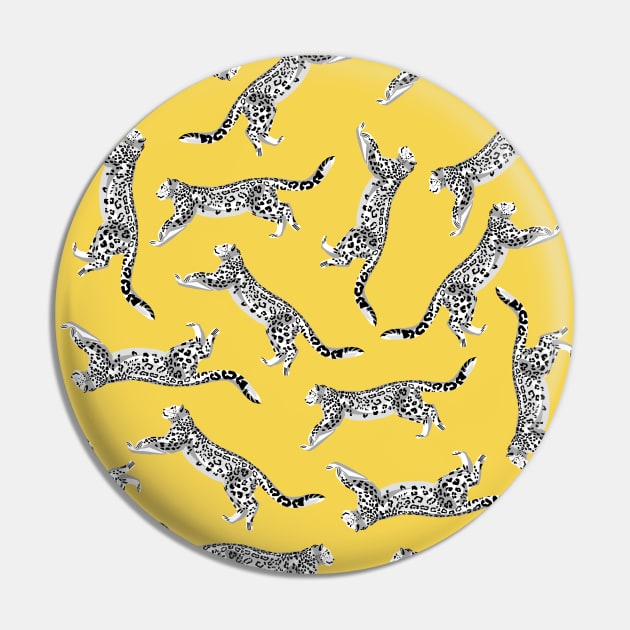 White Snow Leopard Pattern with Mustard Yellow Pin by OneThreeSix