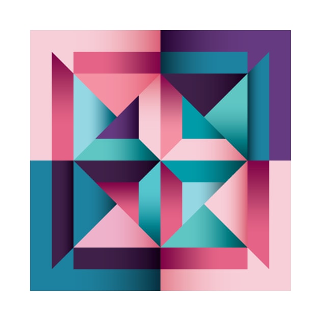 Abstract, combined Geometric shapes in salmon pink and blue by IngaDesign