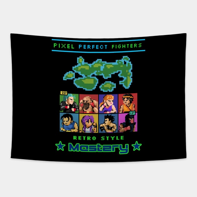Pixel Perfect Fighters Retro Style Mastery, pixel games Tapestry by Kamran Sharjeel