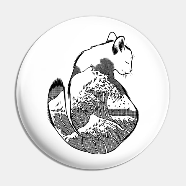 Hokusai Cat Pin by Jim Pixel Inc