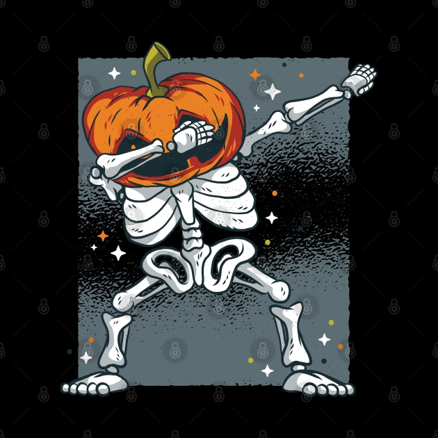 Skeleton with Pumpkin Head Dabbing Halloween Design by madeinchorley