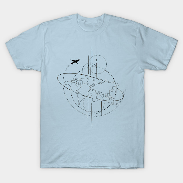 Discover Flat earth line art minimalist illustration with plane - Flat Earth - T-Shirt