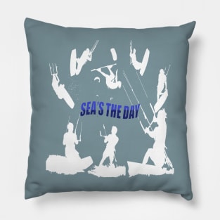 Kitesurfer Pattern White Silhouette Seas The Day Fun Pun 2 Pillow