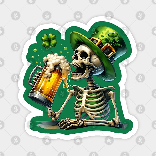 St. Patrick's Skeleton Toasting Beer Magnet by Science Busters Podcast