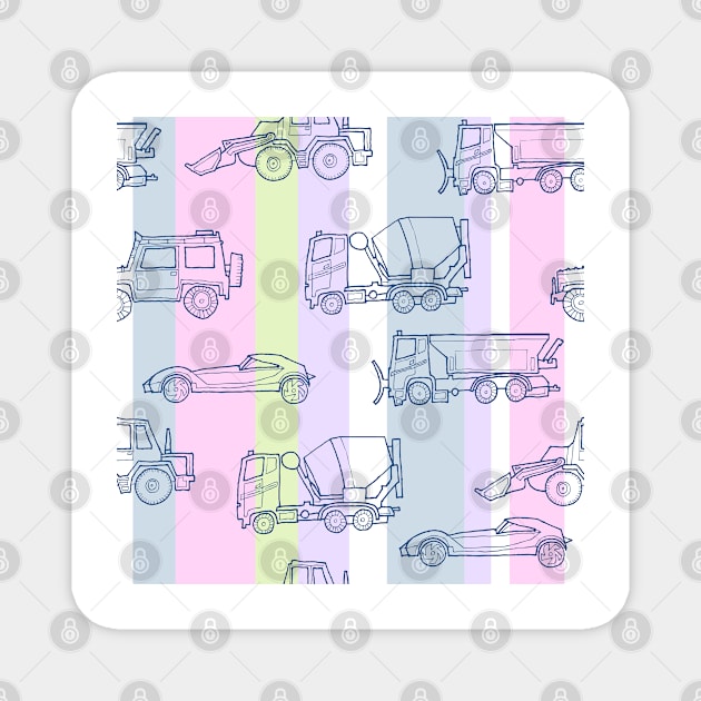 Vehicles pink purple pale green pastel colors Magnet by kobyakov