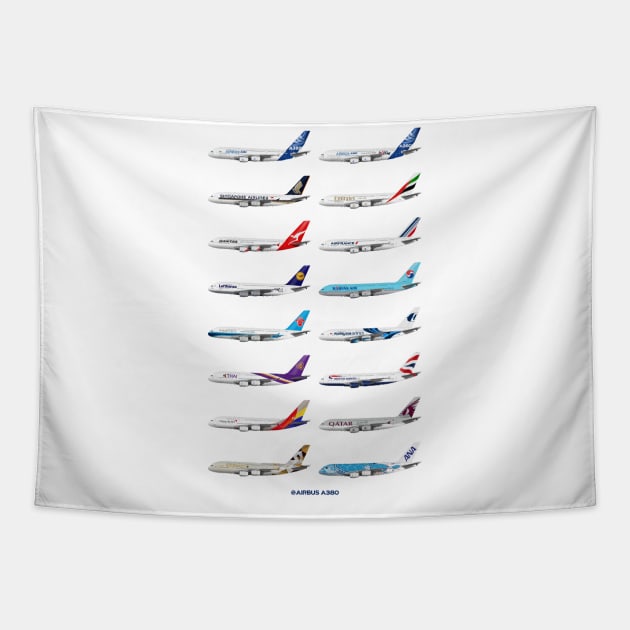 Airbus A380 Operators Illustration Tapestry by SteveHClark