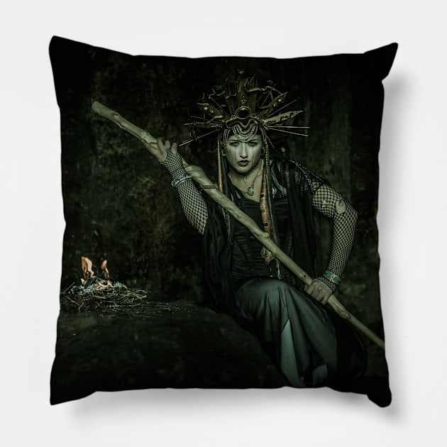 Medusa in the cave Pillow by Silver Linings