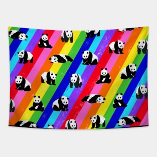 Rainbow Stripes with Panda Pattern Tapestry