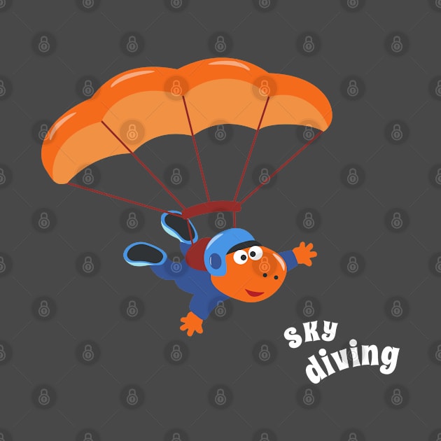 cartoon illustration of skydiving with litlle dinosaur by KIDS APPAREL