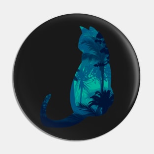 Cat by Night with Palms Pin