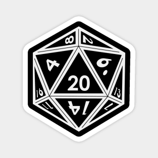 Transparent D20 Dice (White Outline) Full Size Magnet