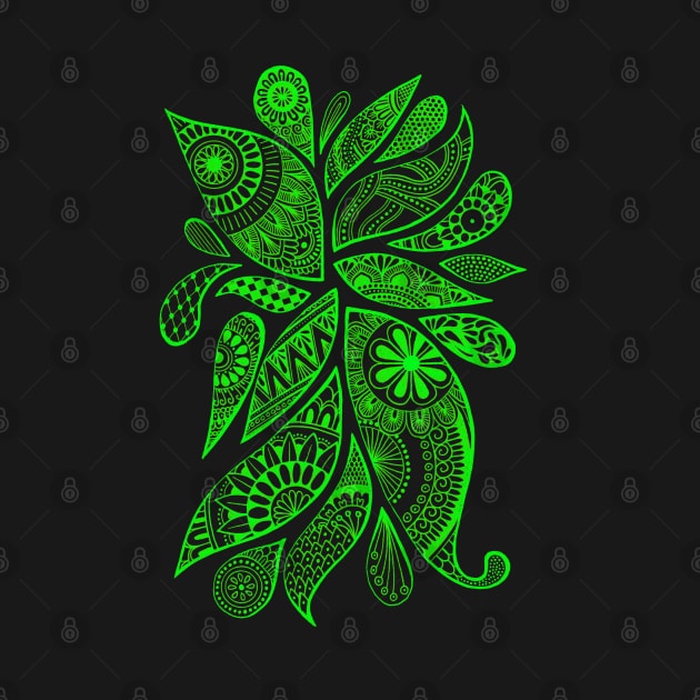 Abstract Zentangle Swirls Design (green on black) by calenbundalas