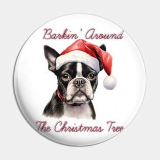 Christmas Boston Terrier Dog in Santa Hat Pin