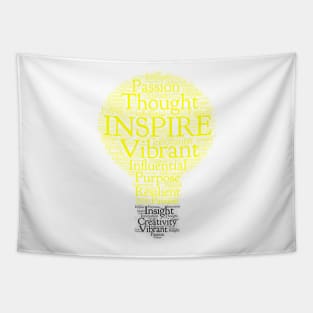 Inspire Light Bulb Word Cloud Yellow Light Art Tapestry