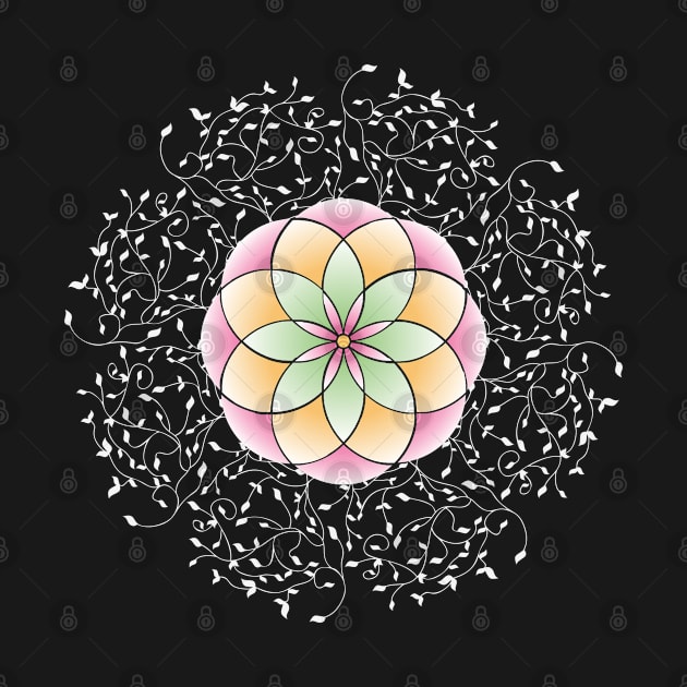 Pink prism flower with mandala pattern by Mayathebeezzz