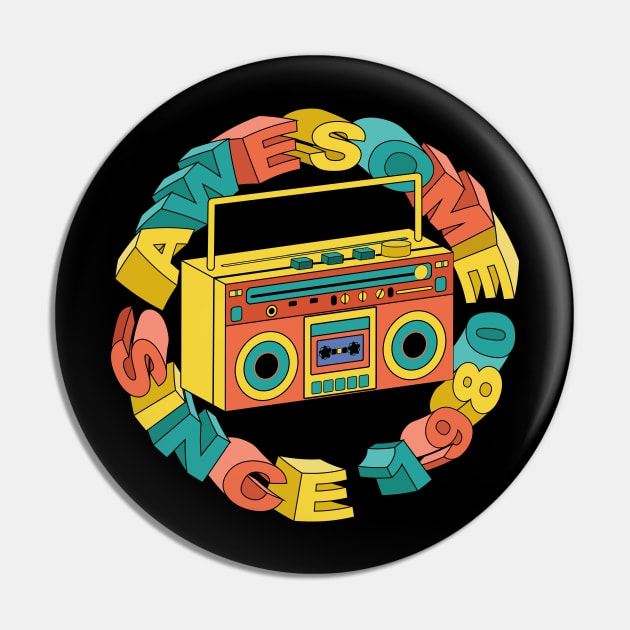 Awesome Since 1980 - Tape Recorder Pin by Designoholic