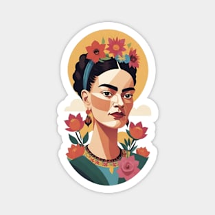 Frida's Colorful Essence: Vibrant Portrait Illustration Magnet