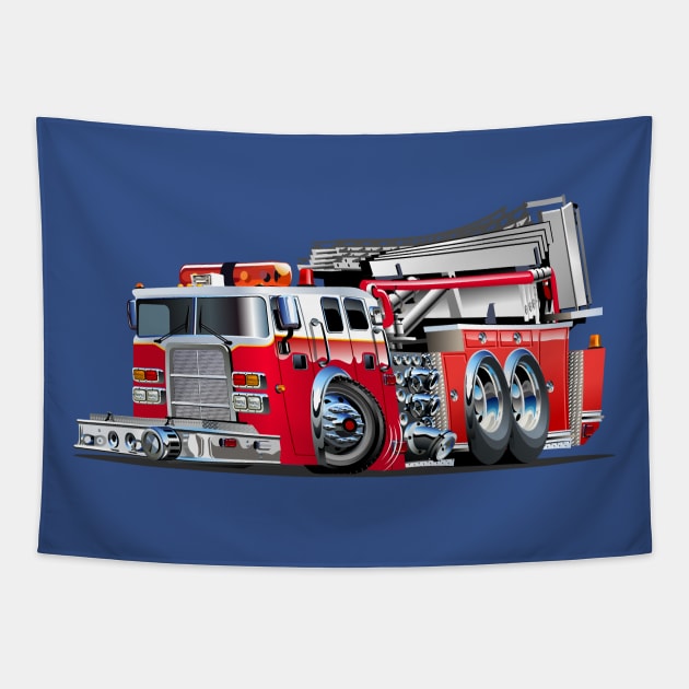 Cartoon Fire Truck Tapestry by Mechanik